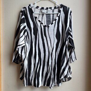 Rachel Zoe 100% Linen Zebra Print V-Neck Jersey Size 2X